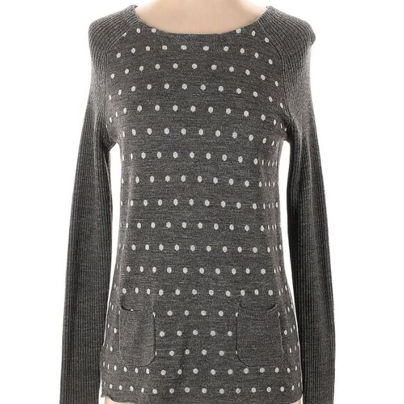 Loft Wool Blend Gray Crew Neck Polka dot Sweater Size Large - Picture 1 of 12
